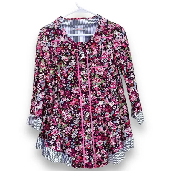 Olleborebla Tops - OLLEBOREBLA Floral Top Pink Japanese Street Fashion Blouse Eclectic Artsy Medium
